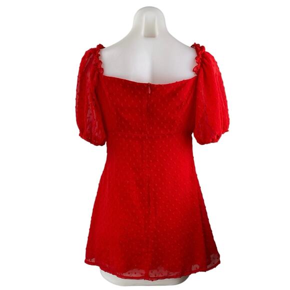 Missguided Petite Red Short Puff Sleeve Sweetheart A Line Mini Dress Size 6 - Picture 3 of 5
